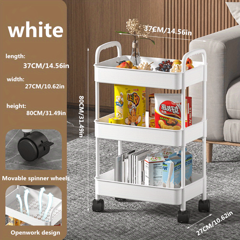 1pc Small Trolley Shelf, Floor Mount Storage Rack With Wheels, Multi-layer Movable Storage Cart Suitable For Bedroom Bedside Bathroom