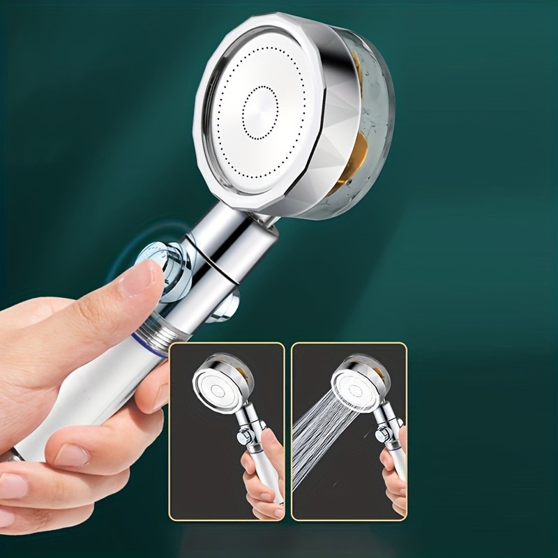 1pc 360° Turbo Propeller Driven Shower Head, HighPressure Shower Head