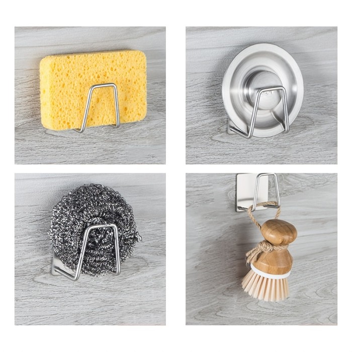 1pc\u002F4pcs, No Punching Sponge Holder, Wall Mount Sponge Rack,  Stainless Steel Sink Drain Rack, Random Color