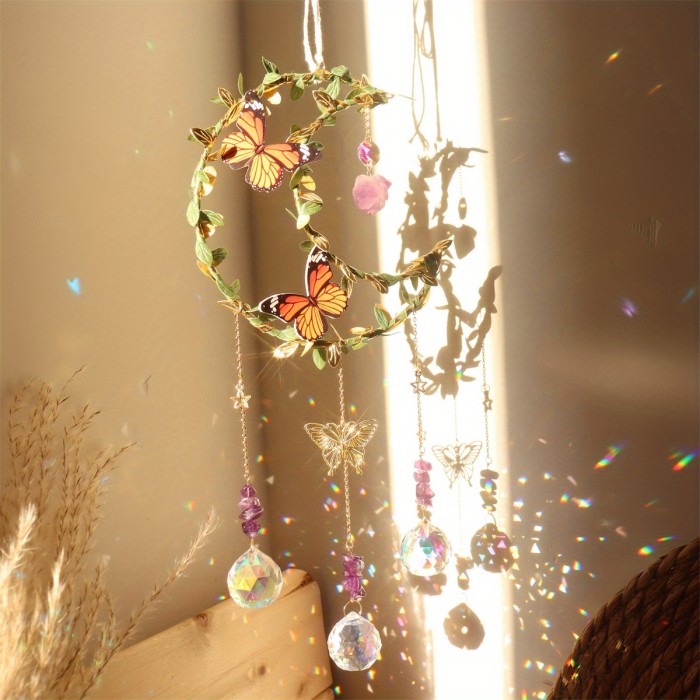 1pc Crystal Sun Catcher, Moon Wind Chime Pendant For Wedding Party Home Decoration Car Hanging Hanging Ornament Suncatcher, Photo Props, Outdoor Decor