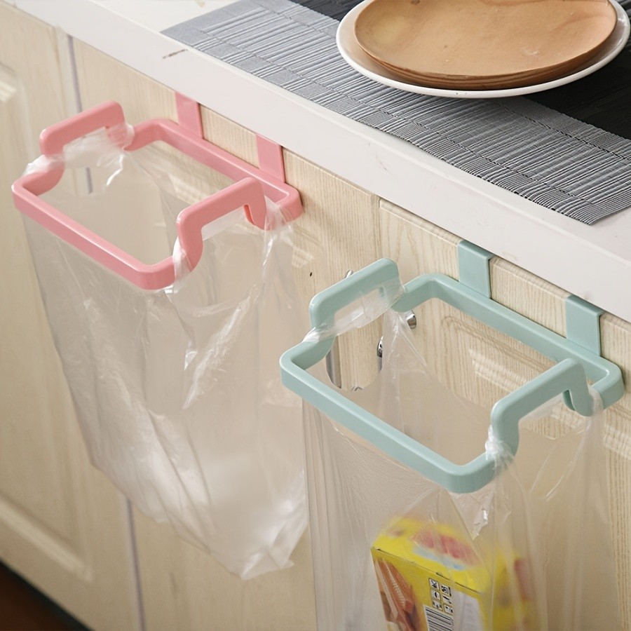 1pc Garbage Bag Holder, Door Back Plastic Bracket, Trash Storage Hanger