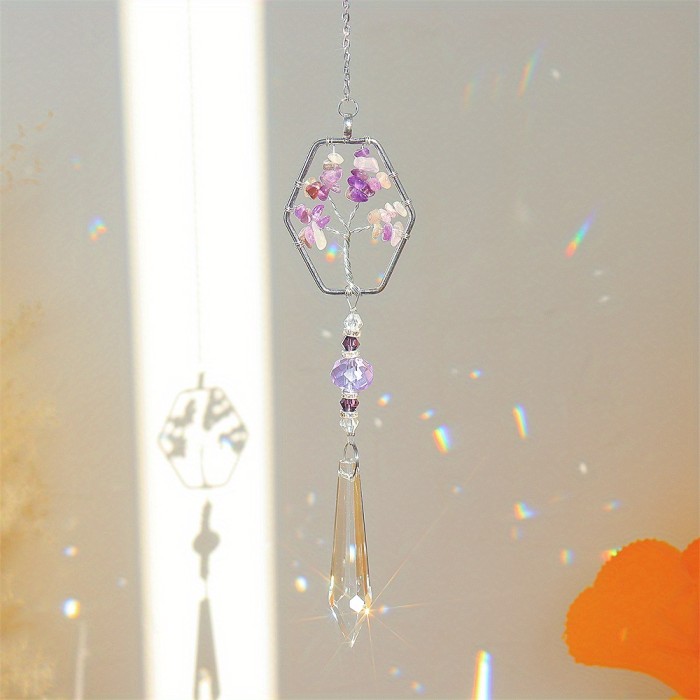 1pc Crystal Wind Chime Hexagram Moon Pendant Suitable For Wedding Party Home Decoration Car Hanging Hanging Ornament Suncatcher