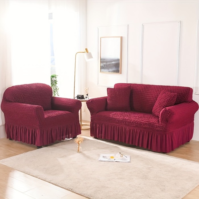 1pc Stretch Sofa Slipcover, Easy Fitted Sofa Couch Cover With Skirt, Durable Washable Universal High Elastic Furniture Protector