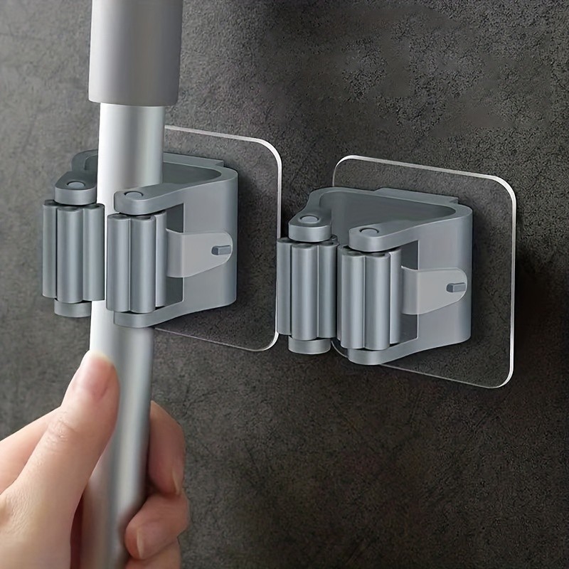 2pcs No-Punch Mop Clip Bathroom Hook Wall Mount Plastic Hook For Living Room