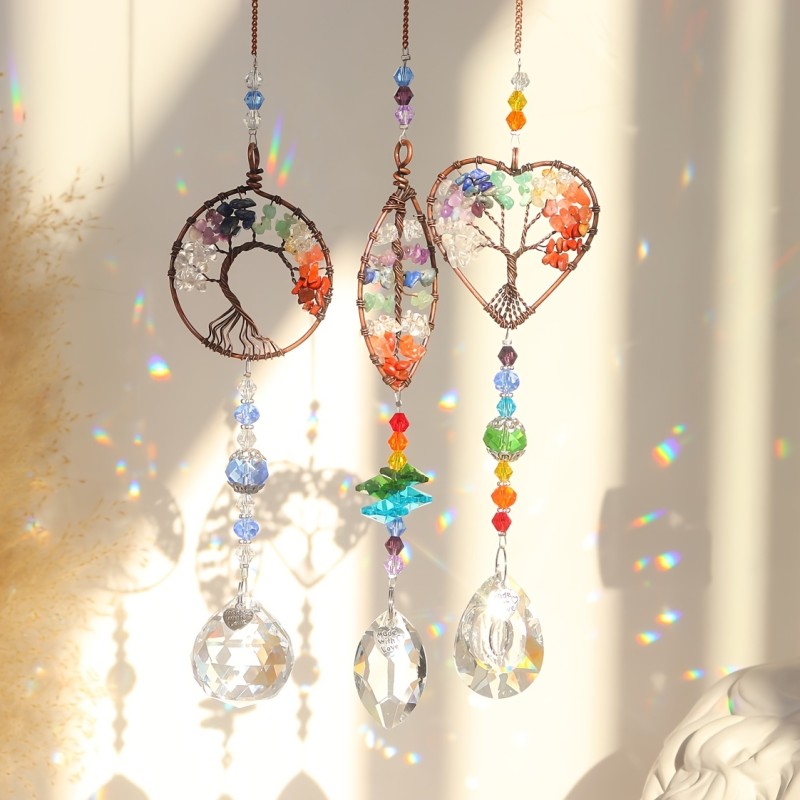 1\u002F3pcs Crystal Suncatchers, For Windows Hanging Tree Of Life Sun Catchers Decor With Prisms For Car, Chakra Feng Shui Decoration For Home Room Decor