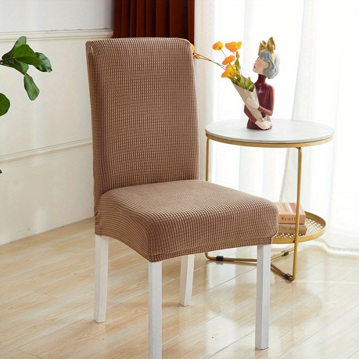 1pc Simple Modern Household Folding Jacquard Office Chair Cover With Flannelette Mesh Elastic Chair Cover, Dining Chair Seat Cover
