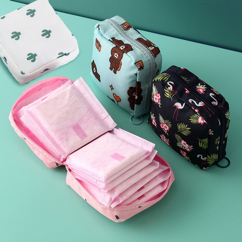 1pc Multi Function Travel Storage Bag Sanitary Napkin Pouch Large Waterproof Storage Bag Girls Travel Makeup Pouch Toiletries Cosmetic Organizer