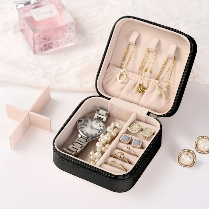 1pc Jewelry Box, Travel Portable Jewelry Organizer, Mini Ring Storage Case, Necklace Storage Box, Small Storage Box For Earrings Ring Necklace