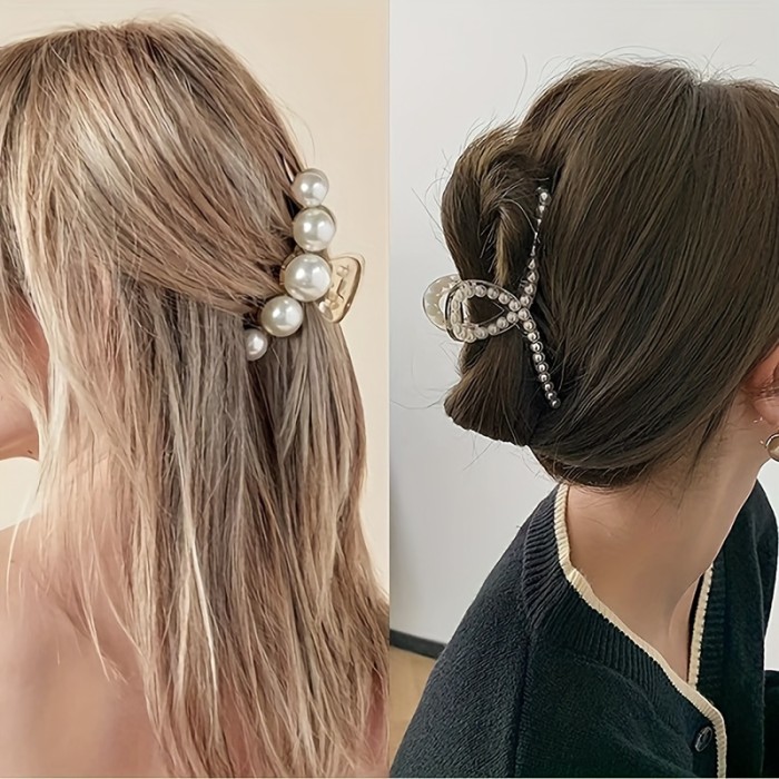 Faux Pearl Hair Claw Clip Elegant Non-Slip Hair Clip