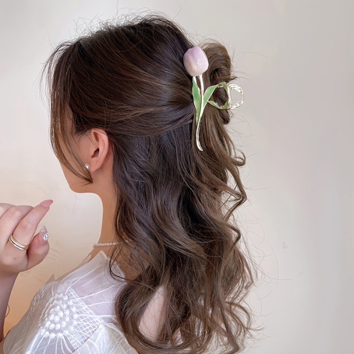 Tulip Clip, Flower Updo Hairpin, Leaf Hair Clip, Elegant Flower Headwear, Delicate Hair Accessories For Women