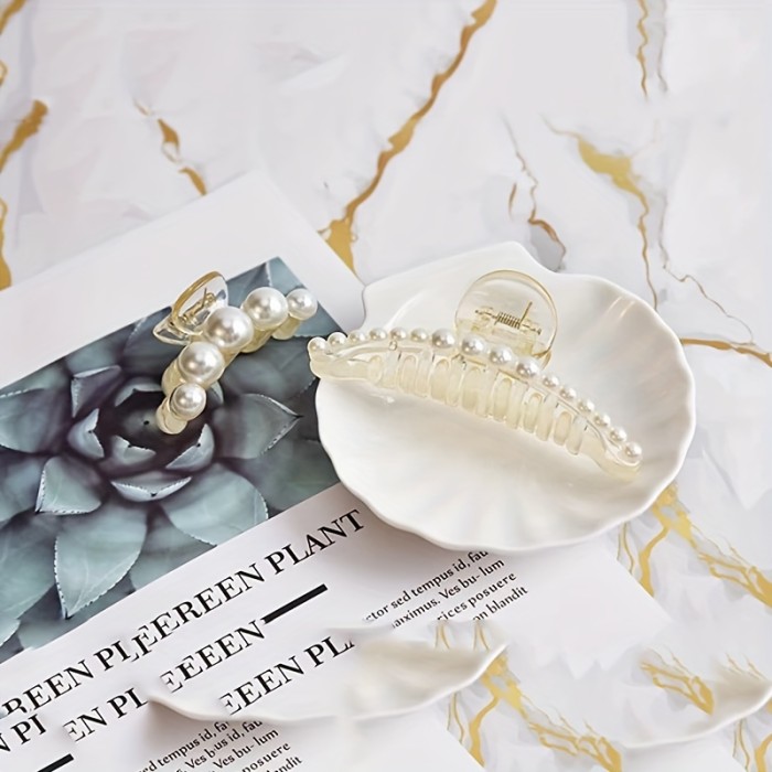 Faux Pearl Hair Claw Clip Elegant Non-Slip Hair Clip