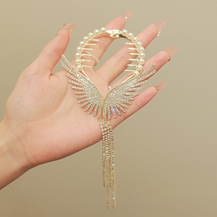 Elegant Flash Artificial Diamond Butterfly Wings Tassel Hair Clip Ponytail Buckle Clip Alloy Headwear