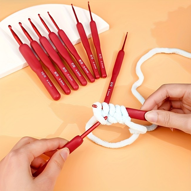 Red Crochet Hook For Sweater Sewing, Red Handle, Knitting Tools