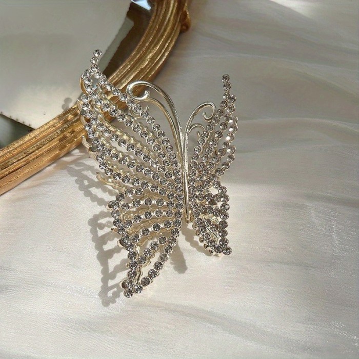 Butterfly Crystal Hair Claw Clips Pearl Rhinestone Golden Metal Hair Clips