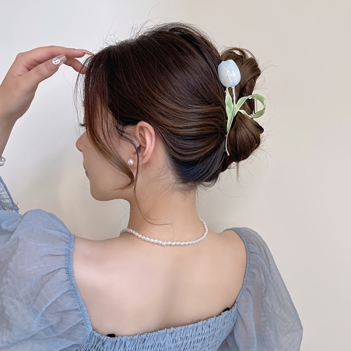 Tulip Clip, Flower Updo Hairpin, Leaf Hair Clip, Elegant Flower Headwear, Delicate Hair Accessories For Women