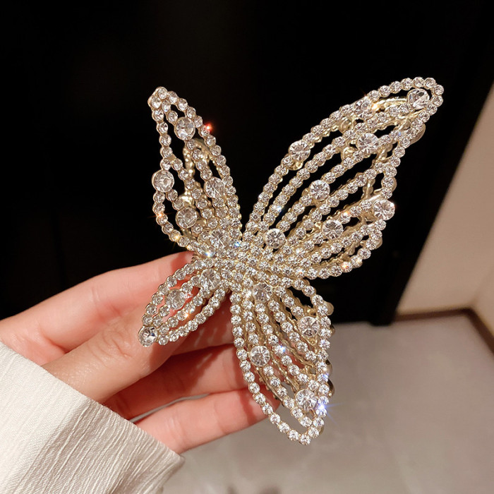 Butterfly Crystal Hair Claw Clips Pearl Rhinestone Golden Metal Hair Clips