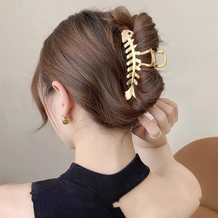 Fish Shaped Hair Claw Clips - Big Metal Fishbone Hair Accessories