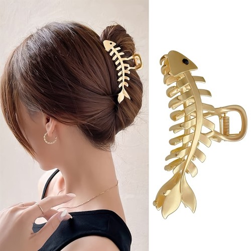 Fish Shaped Hair Claw Clips - Big Metal Fishbone Hair Accessories