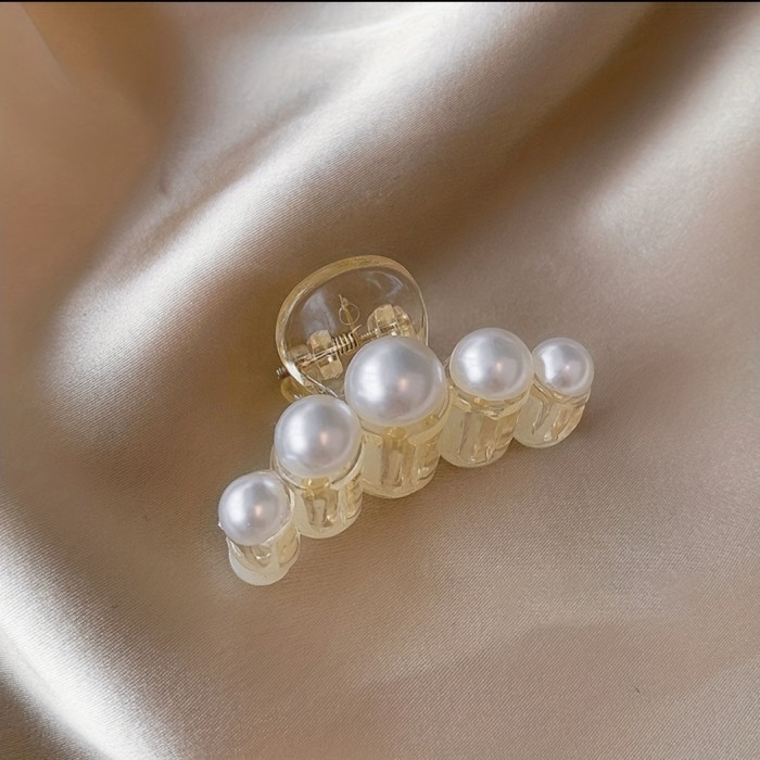 1pc Faux Pearl Hair Claw Back Head Ponytail Clip Shark Claw Side Clip Hair Accessories