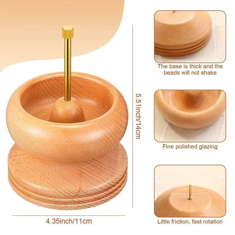 Wooden Beading Spinner With 2 Pcs Curved Needle