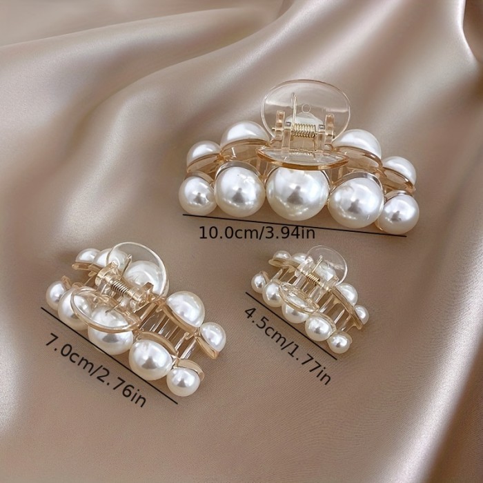 1pc Faux Pearl Hair Claw Back Head Ponytail Clip Shark Claw Side Clip Hair Accessories