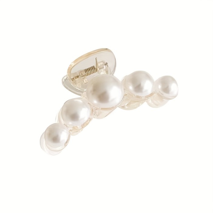 1pc Faux Pearl Hair Claw Back Head Ponytail Clip Shark Claw Side Clip Hair Accessories