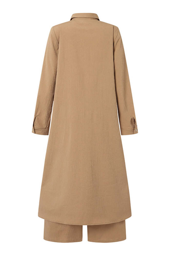 Casual Solid Buttons Turndown Collar Long Sleeve Two Pieces(3 Colors)