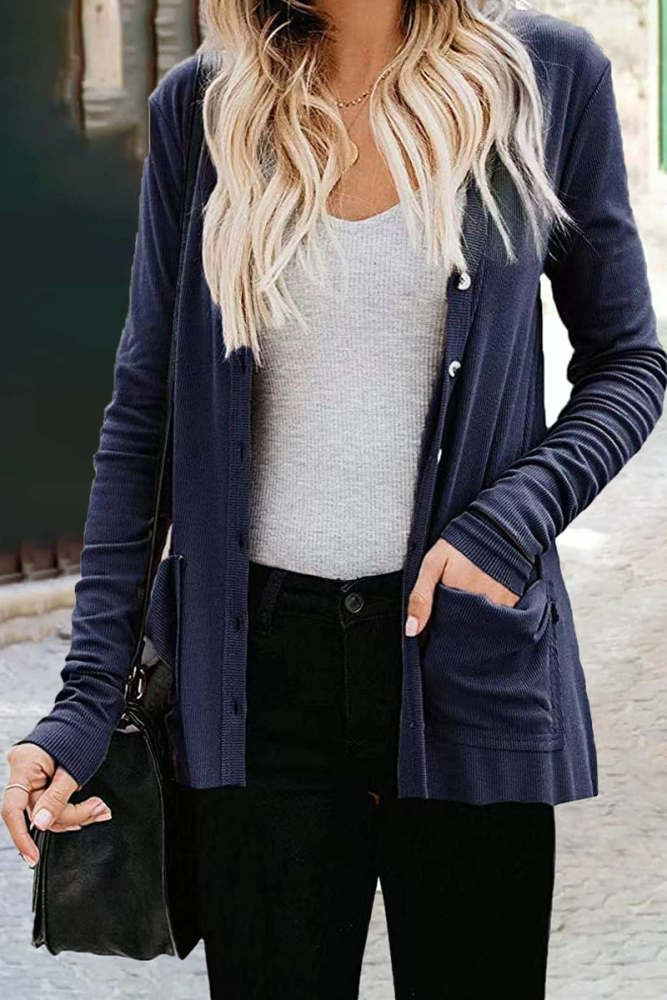 Fashion Casual Solid Patchwork Buttons V Neck T-Shirts(6 Colors)