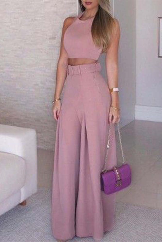 Sweet Simplicity With Belt O Neck Sleeveless Two Pieces(3 Colors)