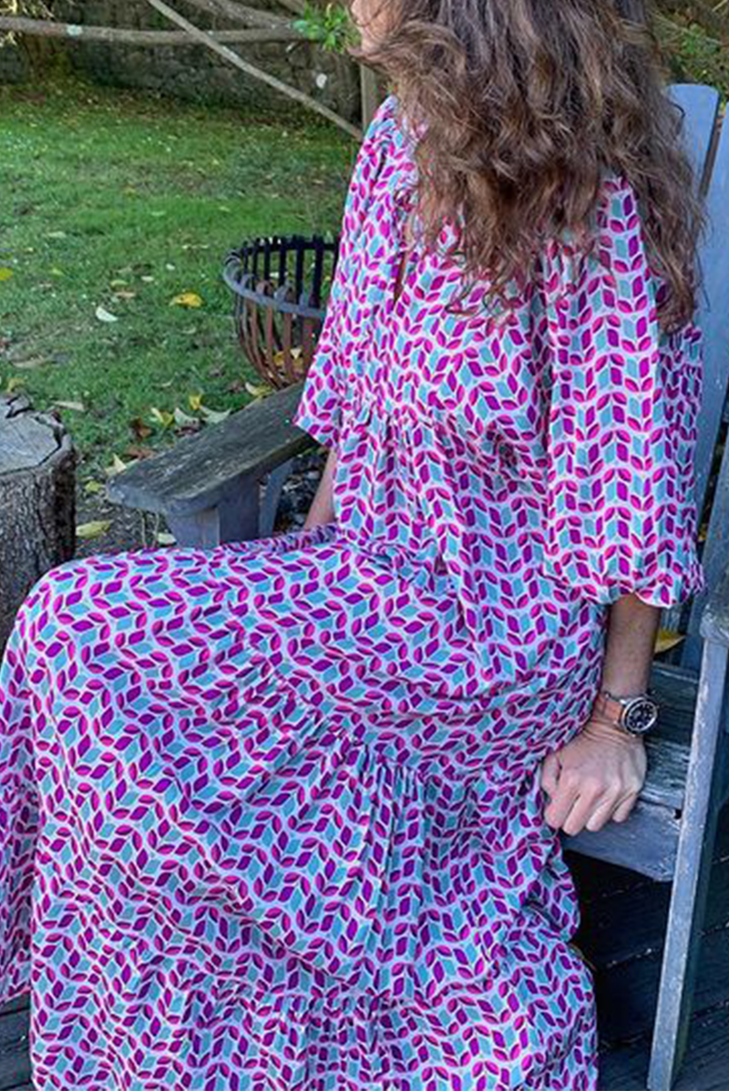 Sweet Elegant Floral Frenulum Flounce V Neck A Line Dresses(4 Colors) main image 0