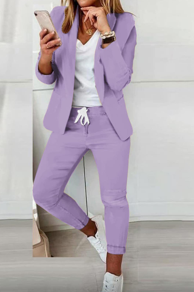 Casual Solid Split Joint Turndown Collar Outerwear main image 1