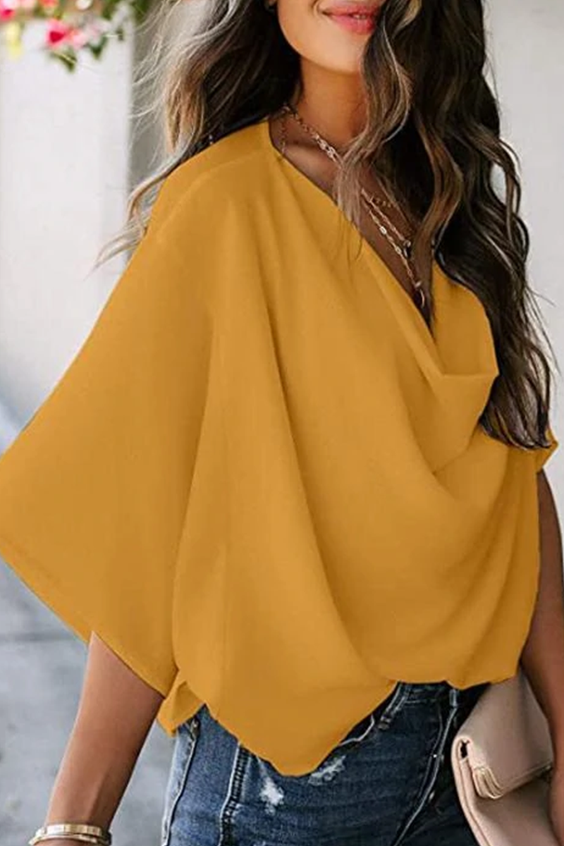 Casual Color Lump Patchwork V Neck Tops