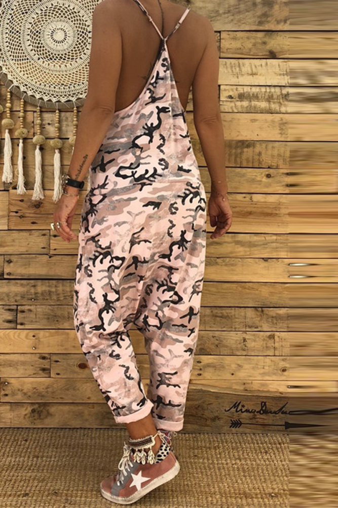 Casual Camouflage Print Split Joint Halter Harlan Jumpsuits(5 colors)