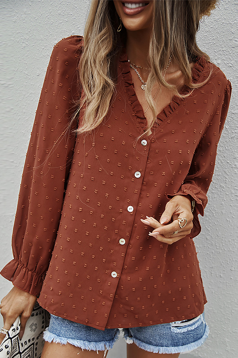 Casual Solid Patchwork V Neck Blouses(7 Colors)
