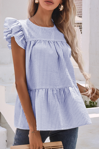 Casual Print Flounce O Neck T-Shirts(3 colors)