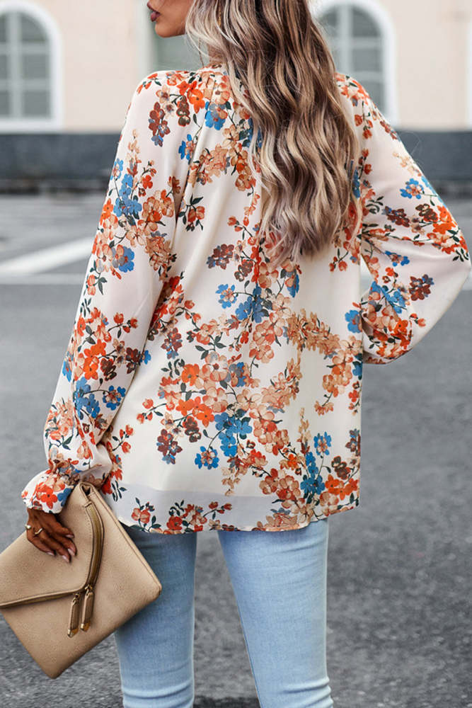 Sweet Elegant Floral Buttons V Neck Tops