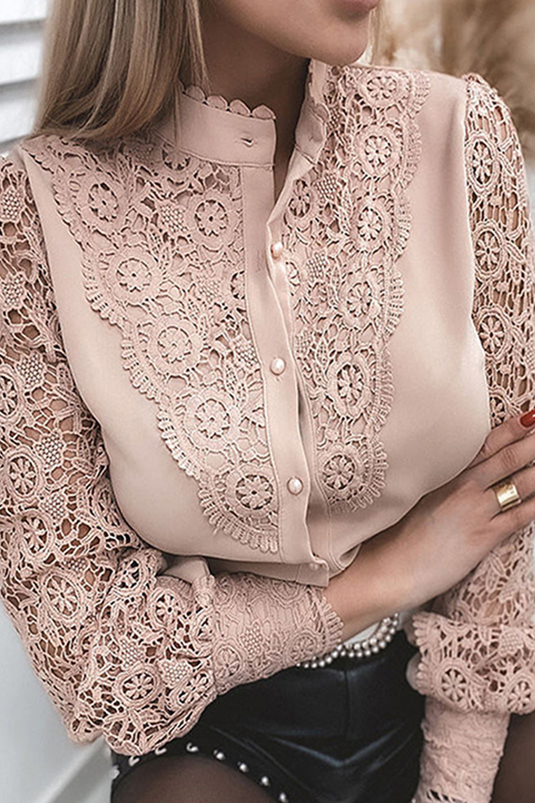 Fashion Elegant Solid Buckle Fold Shirt Collar Tops main image 1