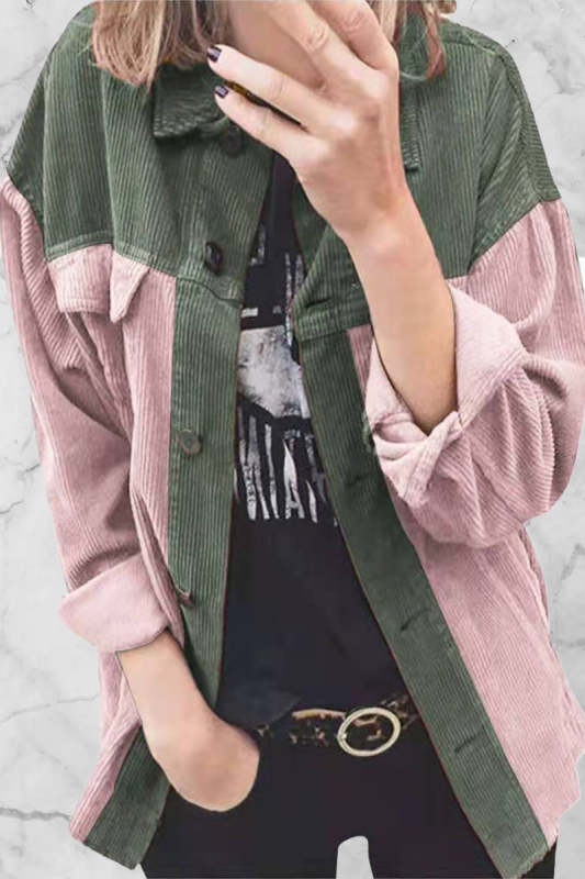 Street Color Block Patchwork Turndown Collar Tops(4 Colors)