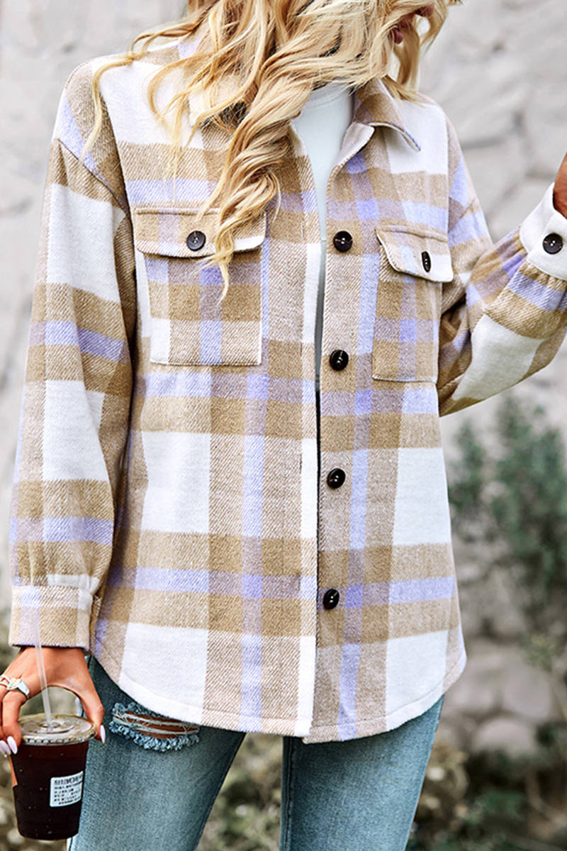 Casual Street Stripe Patchwork Contrast Turndown Collar Tops