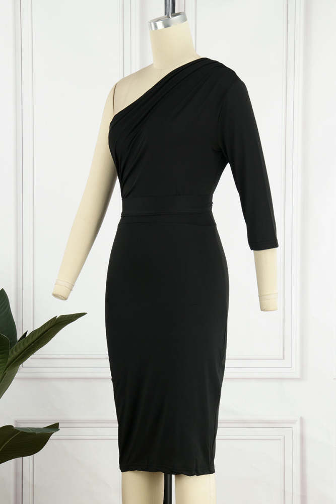 Sexy Solid Patchwork One Shoulder Pencil Skirt Dresses（5 colors）