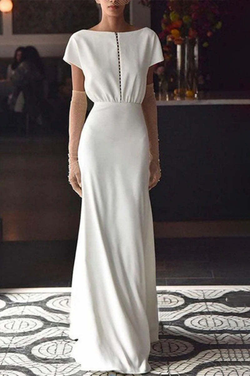 Elegant Solid Backless O Neck Lace Dress Dresses