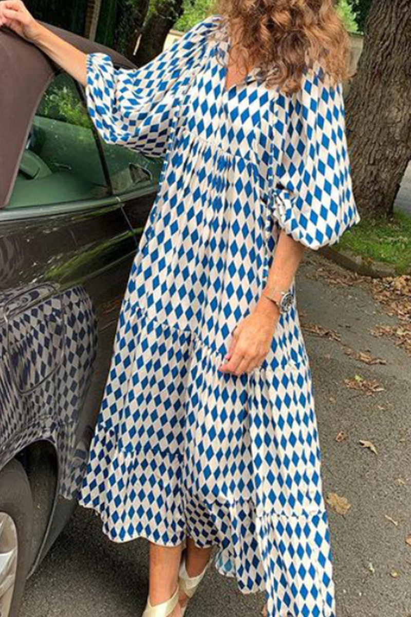 Casual Floral Patchwork Frenulum V Neck A Line Dresses