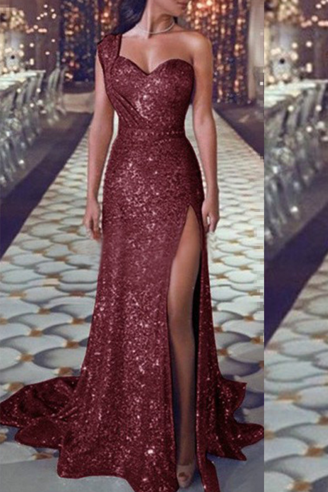 Sexy Bronzing Patchwork V Neck Evening Dress Dresses(5 Colors)