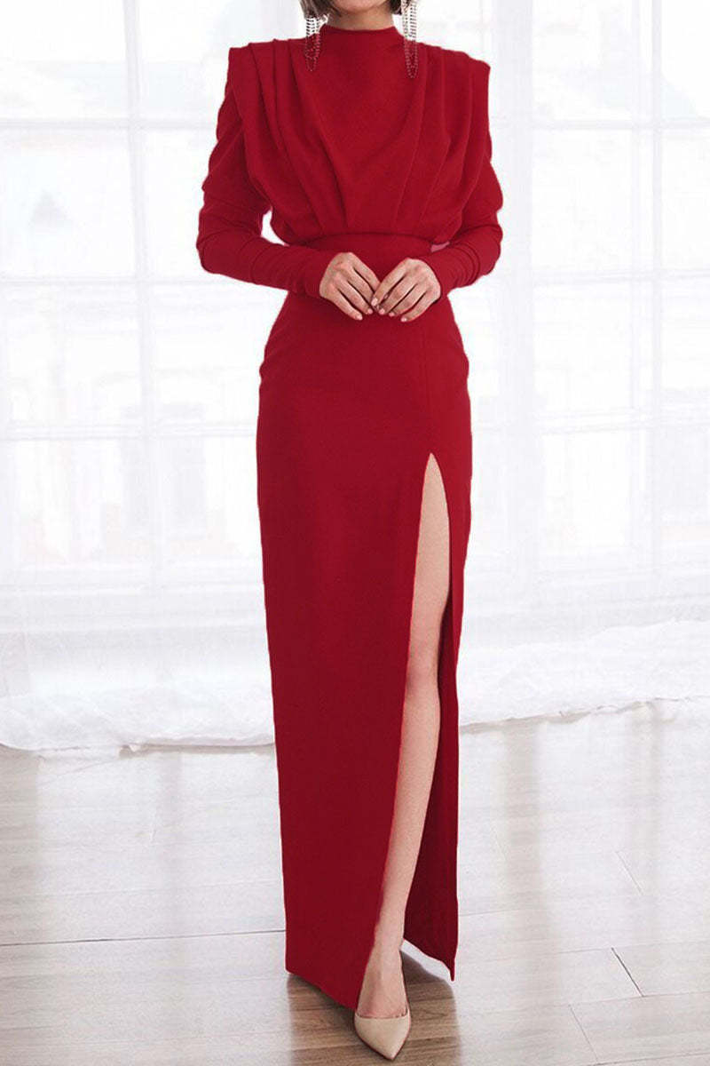 Elegant Solid Backless Slit O Neck Sleeveless Dress Dresses