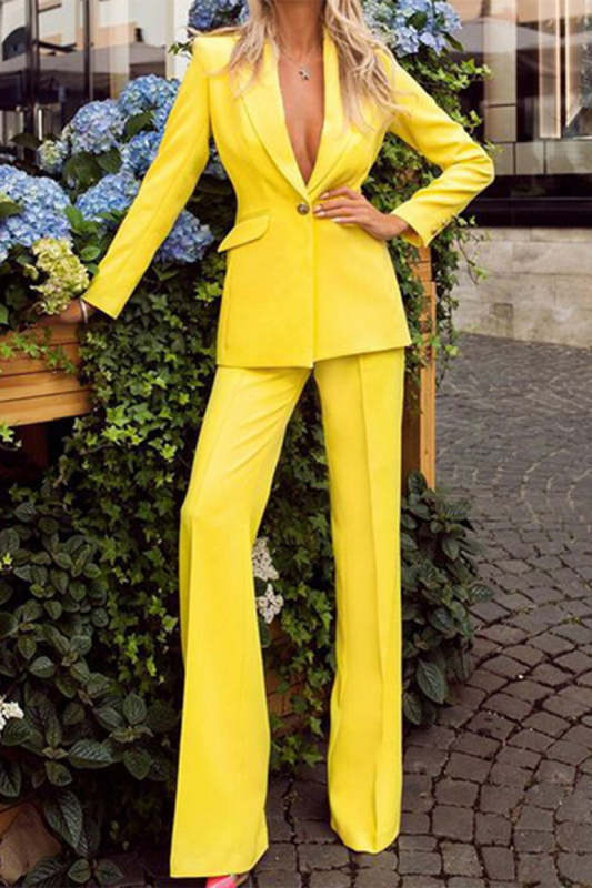 Work Elegant Solid Patchwork Turn-back Collar Long Sleeve Two Pieces