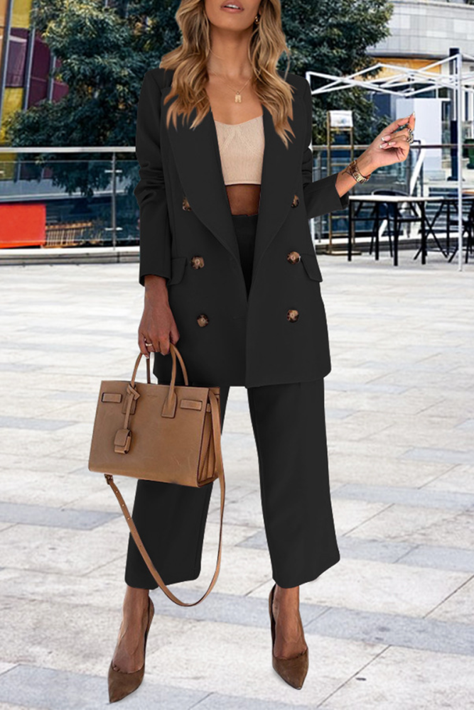 Casual Solid Patchwork Turndown Collar Long Sleeve Two Pieces(4 colors)
