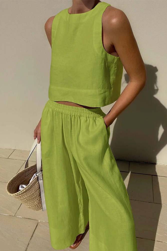 Casual Simplicity Solid Solid Color O Neck Sleeveless Two Pieces(5 Colors)