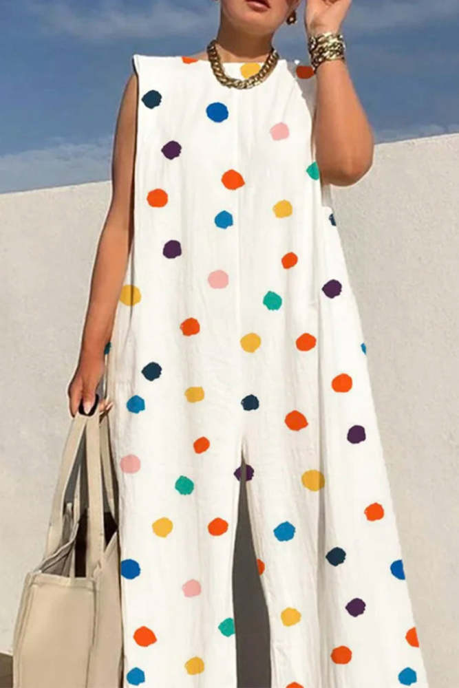 Casual Street Print O Neck Loose Jumpsuits(5 Colors)