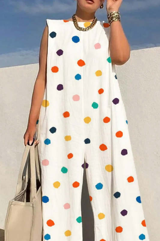 Casual Street Print O Neck Loose Jumpsuits(5 Colors)