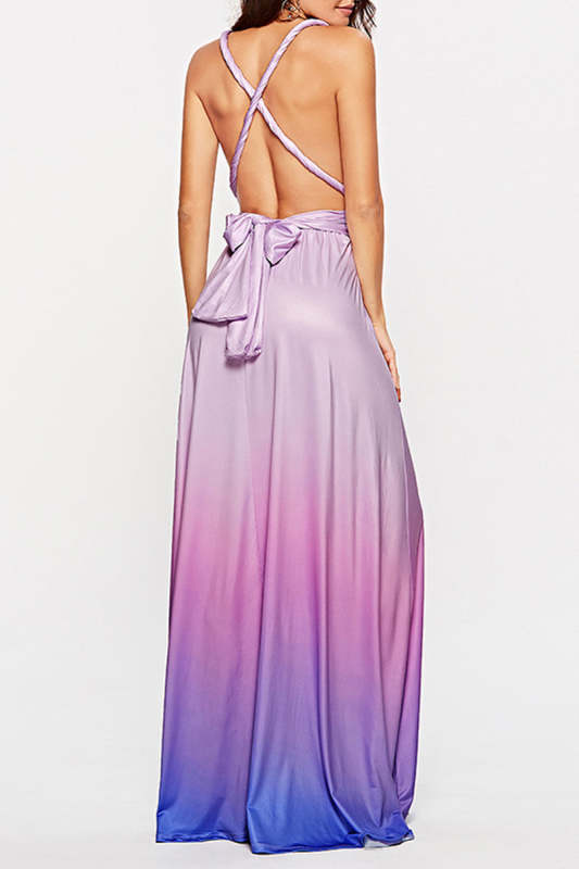 Sexy Gradual Change Bandage Contrast V Neck Evening Dress Dresses